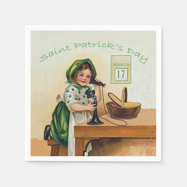 Vintage Little Girl St. Patrick's Day Napkin (Front)