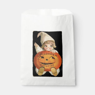 Vintage Little Girl with Big Halloween Pumpkin Favour Bag