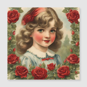 Vintage  little girl  with roses magnetic invitation