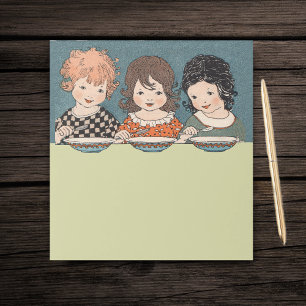 Vintage Little Girls Eating Soup Three Sisters Notepad