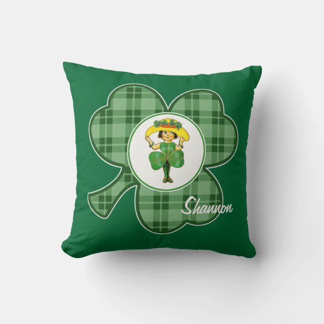 Vintage Little Irish Girl Custom St. Patrick's Day Cushion (Front)