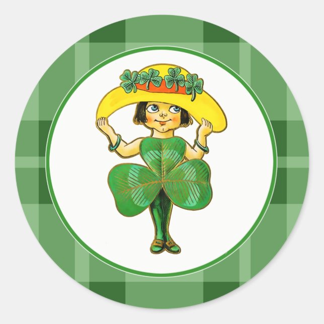 Vintage Little Irish Girl St. Patrick's Day  Classic Round Sticker (Front)