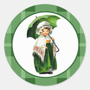 Vintage Little Irish Girl St. Patrick's Day Classic Round Sticker