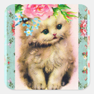 Vintage Little Kitten Stickers Floral Shabby Chic