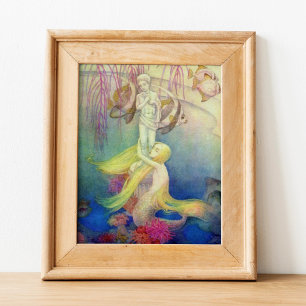 Vintage Little Mermaid Under the Sea Nursery Art Poster