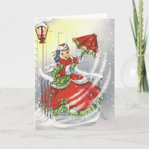 Vintage Little Miss Christmas Holiday Card