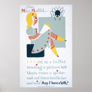 Vintage Little Miss Muffet Reading WPA Poster