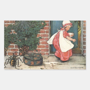 Vintage Little Miss Muffet Spider Nursery Rhyme Rectangular Sticker