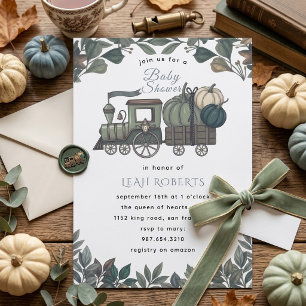 Vintage Little Pumpkin Train Fall Baby Shower Invitation