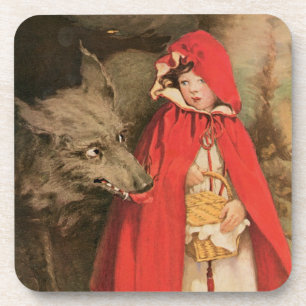 Vintage Little Red Riding Hood and Big Bad Wolf Coaster