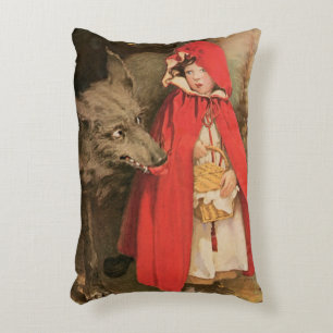 Vintage Little Red Riding Hood and Big Bad Wolf Decorative Cushion