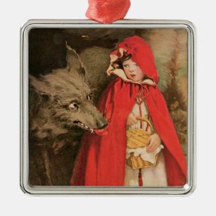 Vintage Little Red Riding Hood and Big Bad Wolf Metal Ornament
