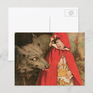 Vintage Little Red Riding Hood and Big Bad Wolf Postcard