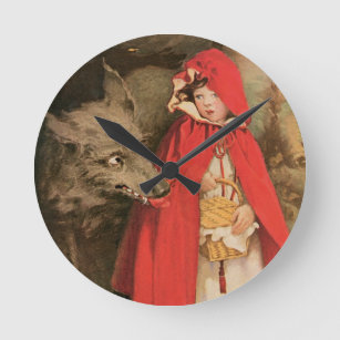 Vintage Little Red Riding Hood and Big Bad Wolf Round Clock