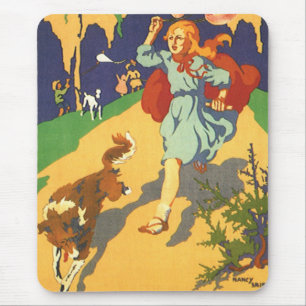 Vintage Little Red Riding Hood, Dog and Balloons Mouse Pad