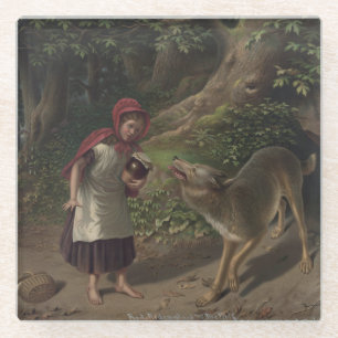 Vintage Little Red Riding Hood Fairy Tale Art Glass Coaster