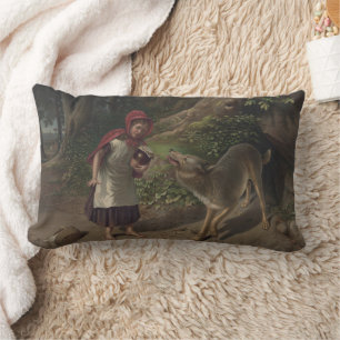 Vintage Little Red Riding Hood Fairy Tale Art Lumbar Cushion