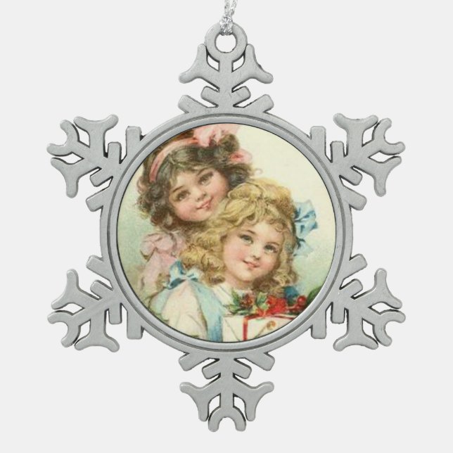 Vintage Little Victorian Girls Snowflake Ornament (Front)