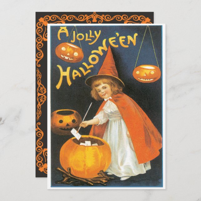 Vintage Little Witch Boiling Trouble Halloween Invitation (Front/Back)
