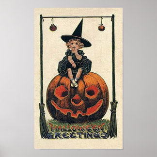 Vintage Little Witch Halloween Poster