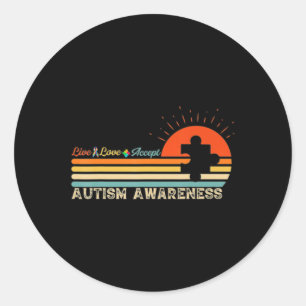Vintage Live Love Accept Autism Puzzle Autism Awar Classic Round Sticker