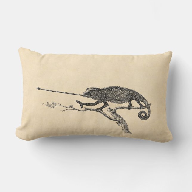 Vintage Lizard Chameleon Illustration Template Lumbar Cushion (Front)