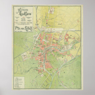 Vintage Ljubljana Slovenia Map (1902) Poster