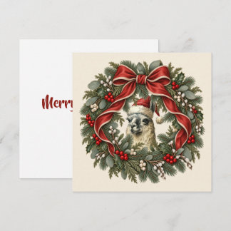 Vintage Llama Christmas Wreath Holiday Card
