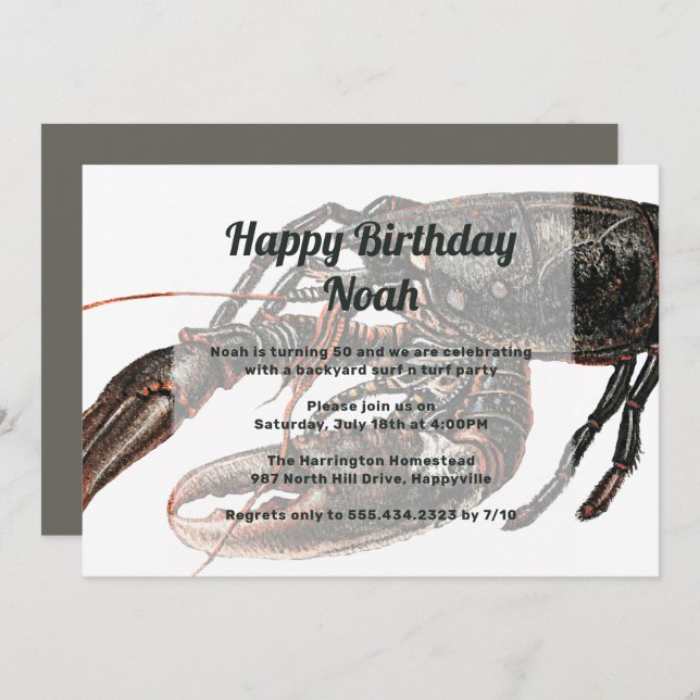Vintage Lobster Art Birthday Party Invitation (Front/Back)