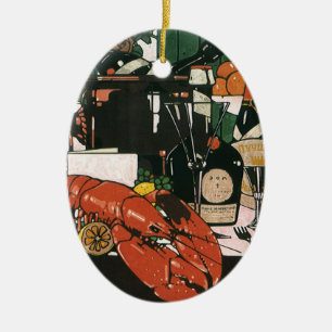 Vintage Lobster Champagne; Fancy Elegant Party Ceramic Tree Decoration