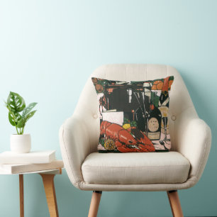 Vintage Lobster Champagne; Fancy Elegant Party Cushion
