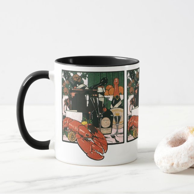 Vintage Lobster Champagne, Fancy Elegant Party Mug (With Donut)