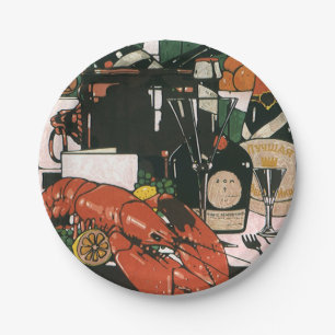 Vintage Lobster Champagne; Fancy Elegant Party Paper Plate