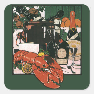 Vintage Lobster Champagne; Fancy Elegant Party Square Sticker