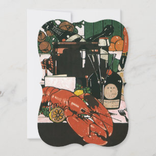 Vintage Lobster Fest with Champagne; Elegant Party Invitation
