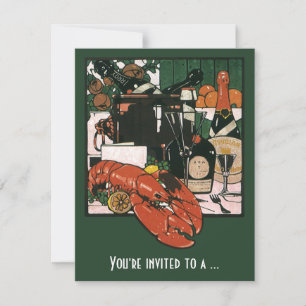 Vintage Lobster Fest with Champagne, Elegant Party Invitation