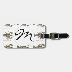 Vintage Lobster Illustration: Coastal Damask Luggage Tag