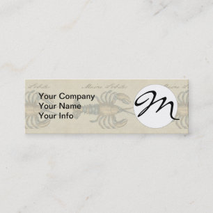 Vintage Lobster Illustration: Coastal Damask Mini Business Card
