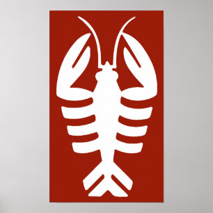 Vintage Lobster in White, Art Deco Seafood Poster