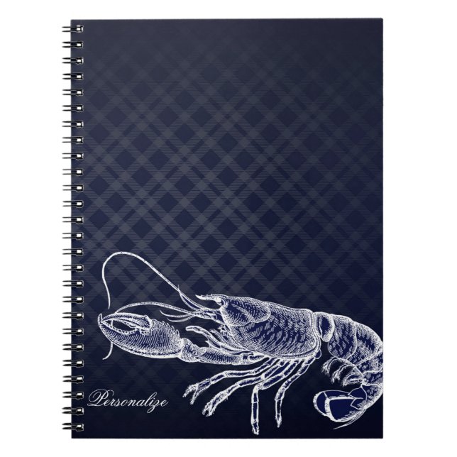 Vintage Lobster Navy Blue Elegant Chic Plaid Notebook (Front)