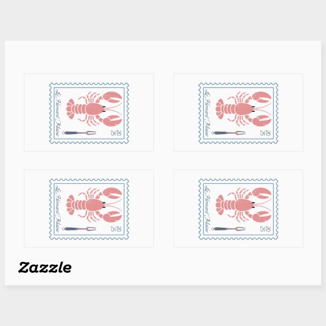 Vintage Lobster Postage Stamp Border Rectangular Sticker (Sheet)