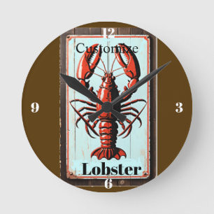 Vintage Lobster Sign Thunder_Cove Round Clock