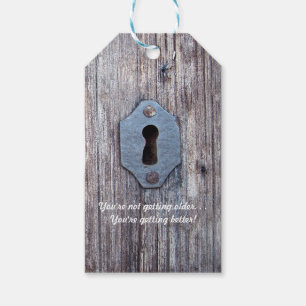 Vintage Lock on Distressed Wood Door Gift Tag