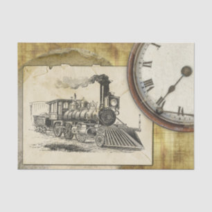 Vintage Locomotive & Antique Clock Tissue Paper