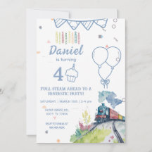 Vintage Locomotive Birthday Invitation Train Kids