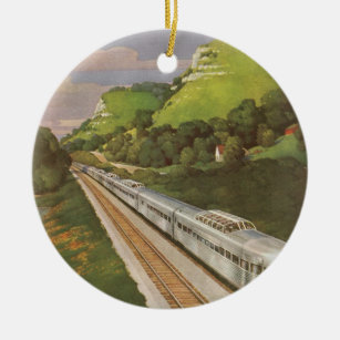 Vintage Locomotive in Country, Vacation by Train Ceramic Tree Decoration