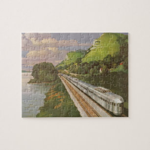 Vintage Locomotive in Country, Vacation by Train Jigsaw Puzzle