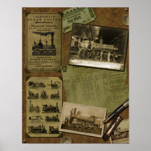 Vintage Locomotive Scrapbook Poster