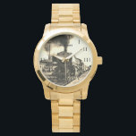Vintage Locomotive Train Birthday Black Travel Watch<br><div class="desc">Vintage Locomotive,  train,  black and white,  watch. Personalise it with your name.</div>