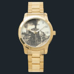 Vintage Locomotive Train Birthday Black Travel Watch<br><div class="desc">Vintage Locomotive,  train,  black and white,  watch. Personalise it with your name.</div>